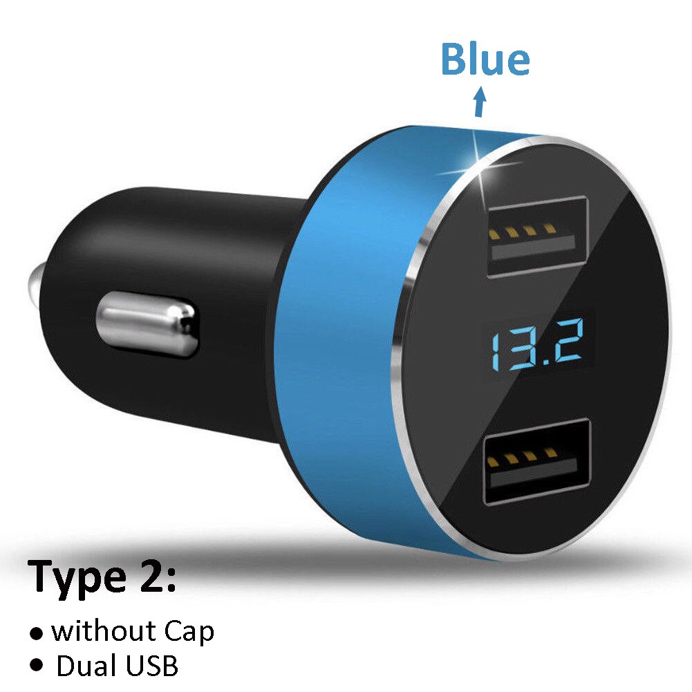 Prise allume-cigare de voiture, chargeur double USB pour téléphone portable, adaptateur universel avec couvercle: Type 2 --Blue