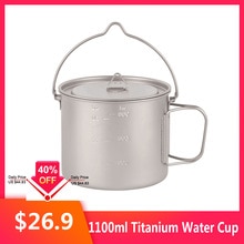 1100ml Titanium Pot Draagbare Opknoping Pot Water Cup Opvouwbare Handvat Camping Pot met Deksel Kookgerei Wandelen Outdoor Servies