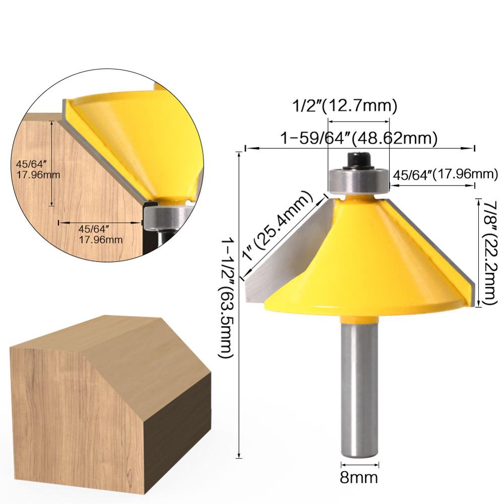 1pc 8mm Schacht Grote 45 Graden Afschuining & Bevel Rand Router Bit Hout Snijgereedschap houtbewerking router bits
