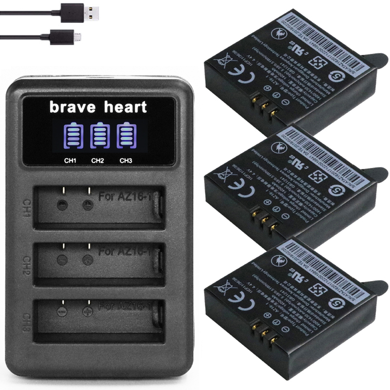 Xiaomi-Batería de az16-1 para cámara de acción Xiaomi Yi II yi, 4k, 4k, cargador LCD, az16-2, para Xiaoyi Lite Yi 360 VR: charger and 3battery