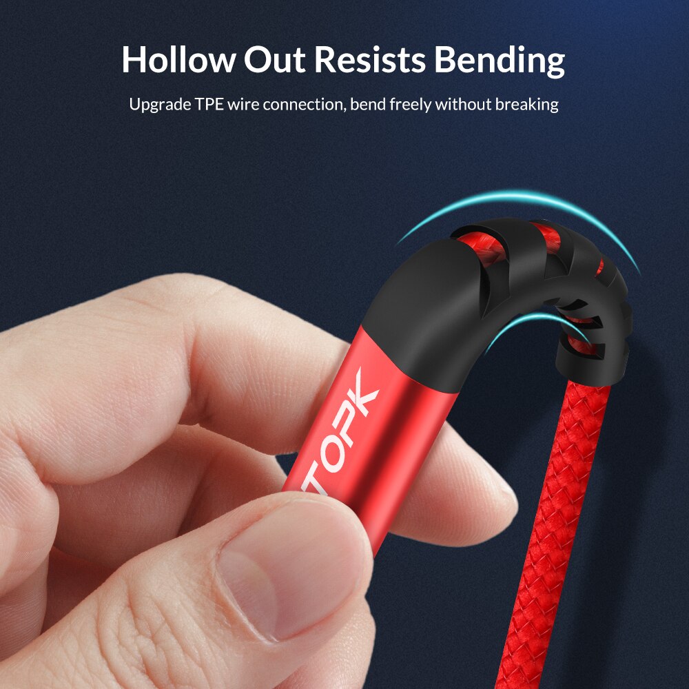 TOPK AN42 3A Charge rapide 3.0 câble USB Type C pour Xiaom Redmi Note 7 câble de Charge rapide type-c pour Samsung S9 S10 Plus USB C
