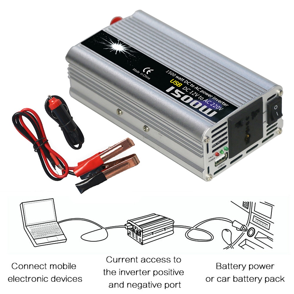 Inverter12v 220v 1500W Inverter Vehicle Power Converter Universal Modified Sine Wave Power Adapter High Frequency PWM Technology