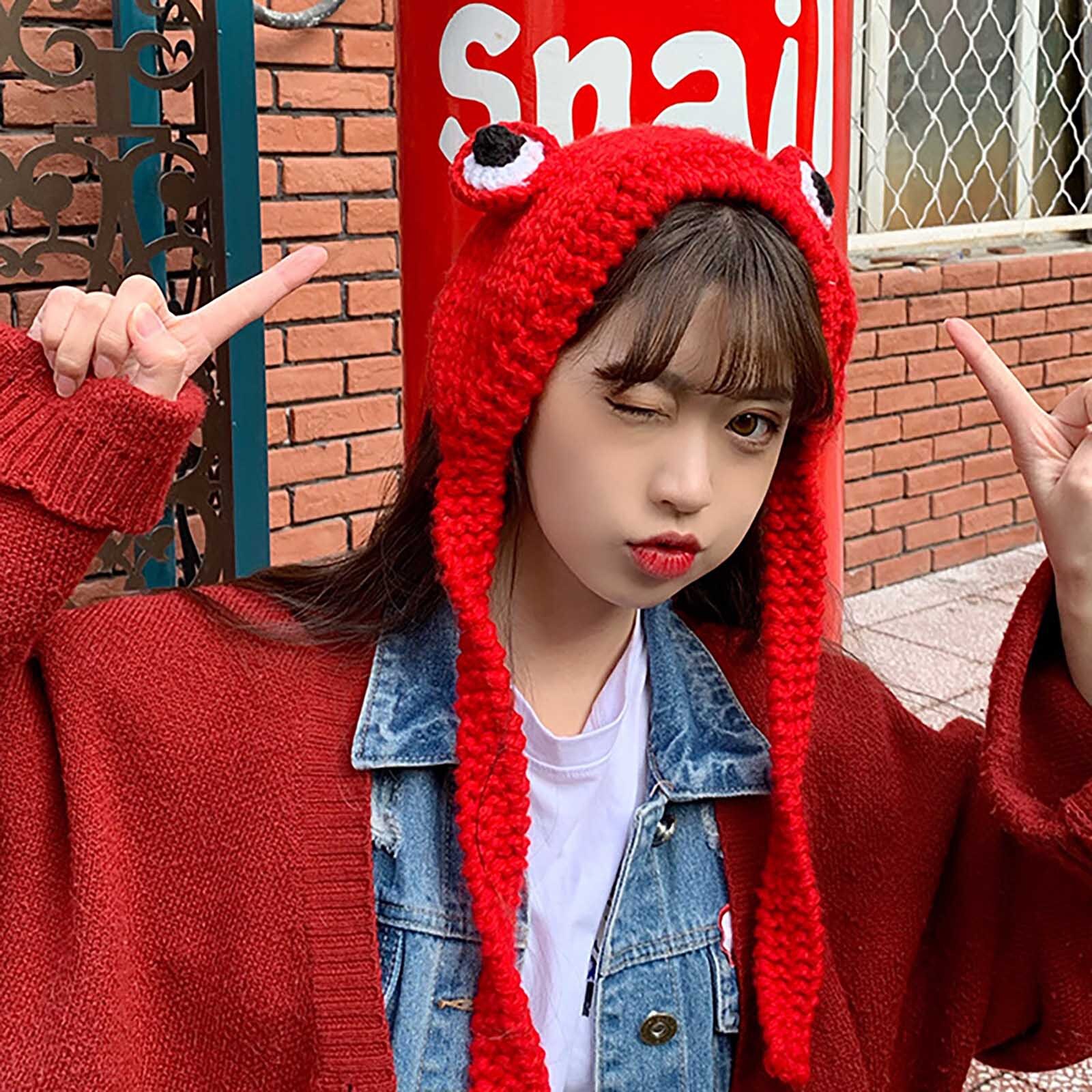 Winter Women Frog Hat Crochet Knitted Hat Costume Beanie Cute Hats Cap Women Cap Retro Cute Animal #YJ