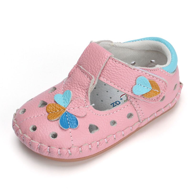 Sandalias para bebés y niñas, zapatos de verano con flores, sandalias huecas de cuero suave, zapatos bonitos para niños de 0 a 2 años: pink 3 / 17(inner 12.5 CM)