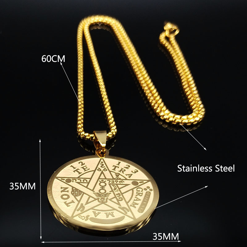 Colliers de chaîne en acier inoxydable pour hommes, pentagramme de sorcellerie, couleur or, pendentifs Tetragrammaton, bijoux, cadenas N1163S
