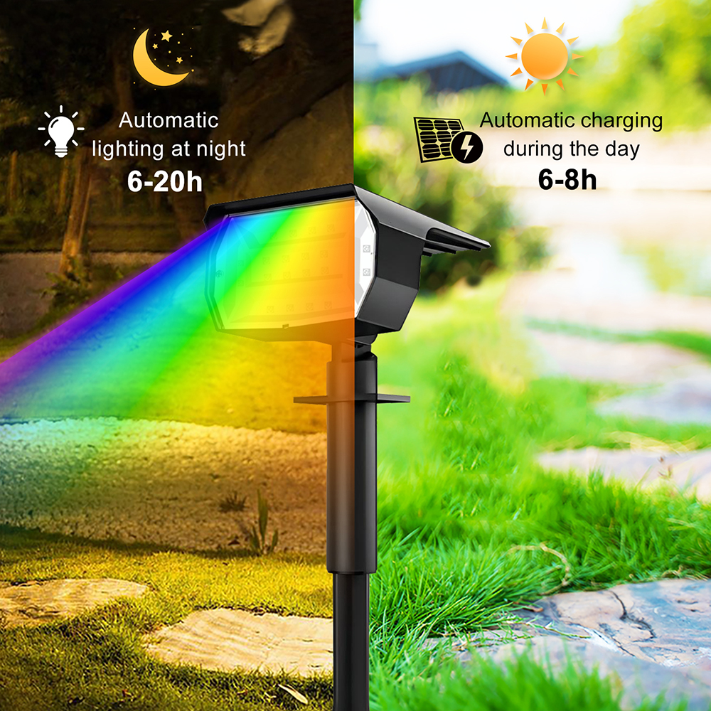 Solar Color Changing Spot Lights Outdoor RGB Solar Powered Waterproof Landscape Spotlight Wall Lamp Garden Driveway Lawn Patio