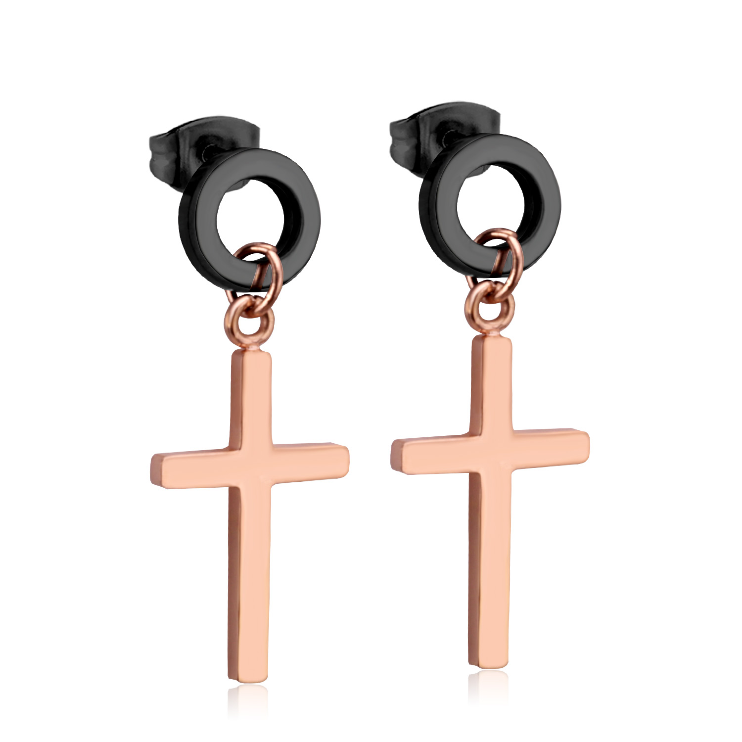 Pendientes góticos de lujo con colgante de cruz para hombre, aretes colgantes de gota, aro de acero inoxidable de Color plateado, joyería Punk para oreja, BFF: Bronce antiguo plateado