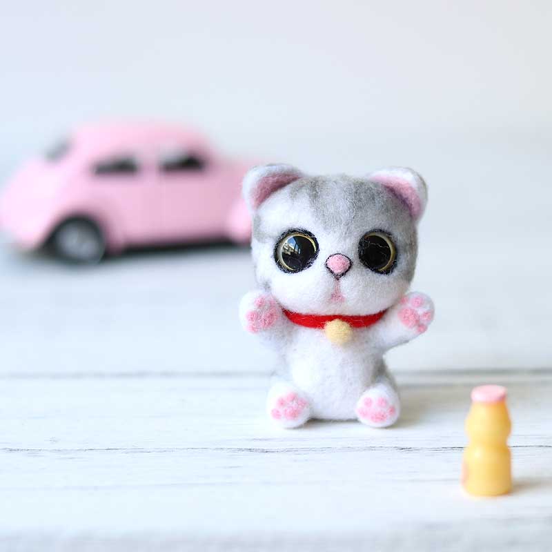 Non-Finished Handmade Animal Cat Kitty Wool Fieltro Toy Doll Wool Needle Felt Poked Kitting Stitch DIY Wool Craft Kits Package: A0313
