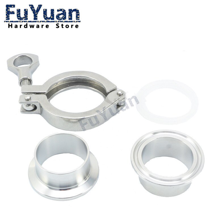 1PCS 38mm 51mm Sanitary Flange Pipe Weld Ferrule + Tri Clamp + PTFE or Silicone Gasket Stainless Steel SUS SS 304 triclamp