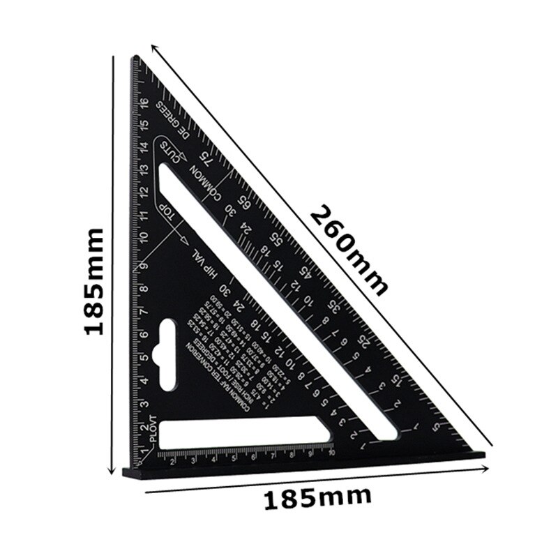 Regla de ángulo Triangular de 7 pulgadas, herramientas de boceto, medición Triangular de 90 grados, Ángulo Cuadrado de velocidad de carpintería: Black