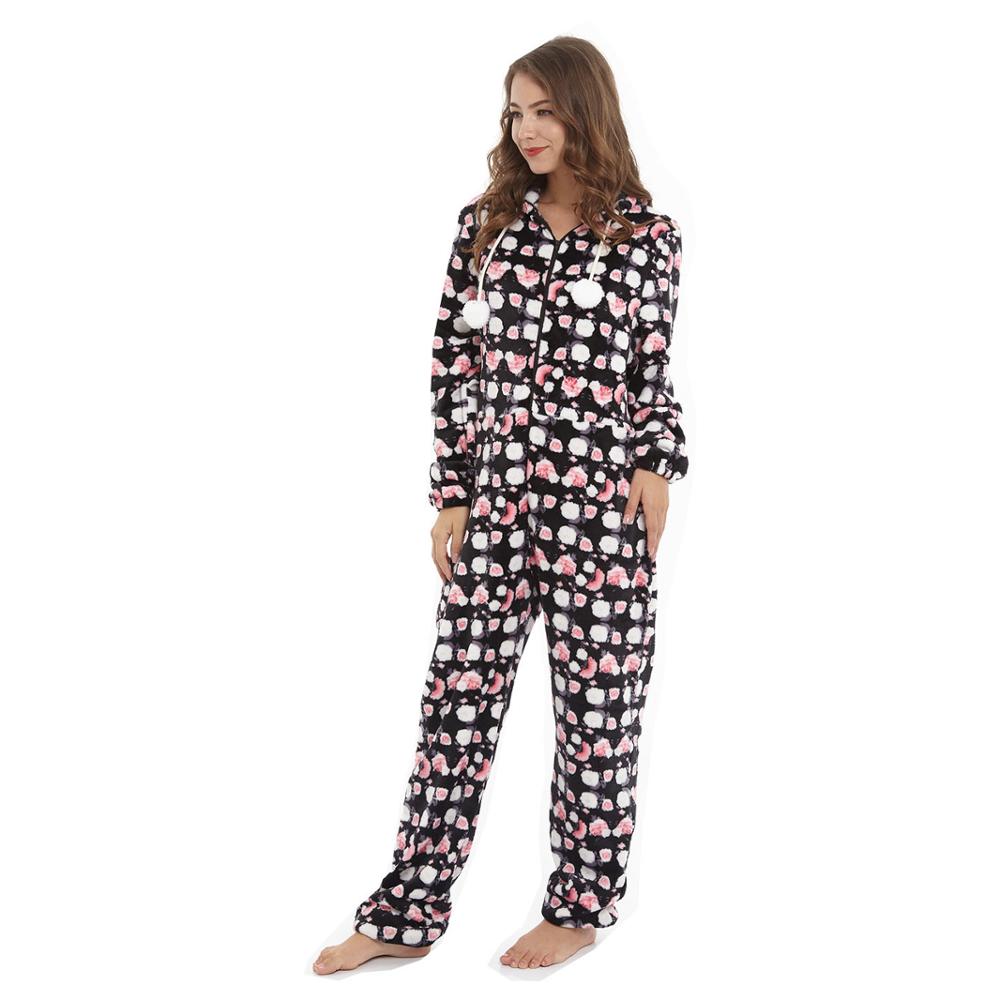 Mode Afdrukken Hooded Flanel Lange Mouw Pijama Mujer Vrouwen Pyjama Onesies Romper Jumpsuit Voor Vrouwen