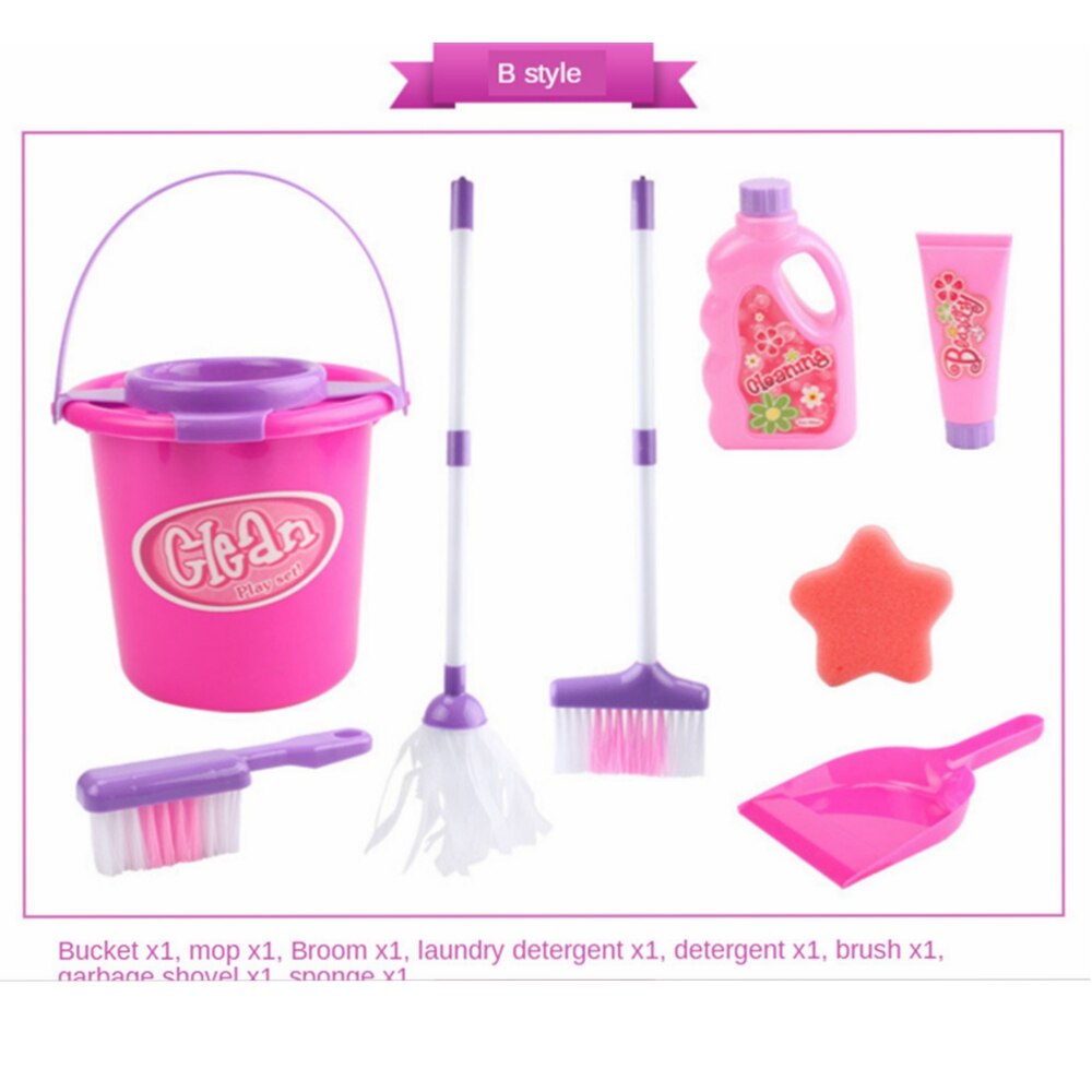Simulering sent som lek låve cosplay plast kjøkken rengjøringe leker hjelper baby pedagogisk arbeid husarbeid feiende mopp dukke: 8 stk
