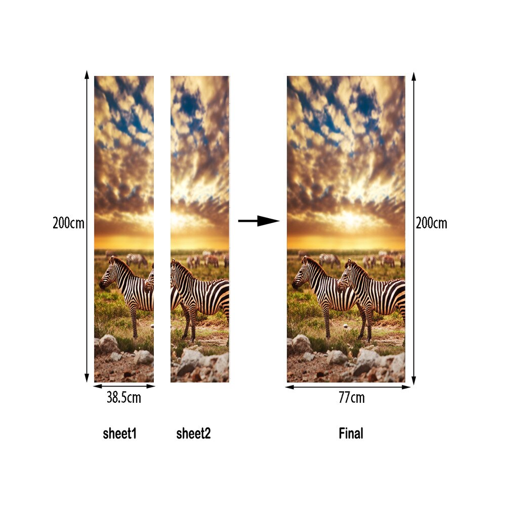 Zebra Door Stickers 3D Wallpaper Bedroom Living Room Door Poster Mural PVC Self-adhesive Waterproof Home Decor Decals