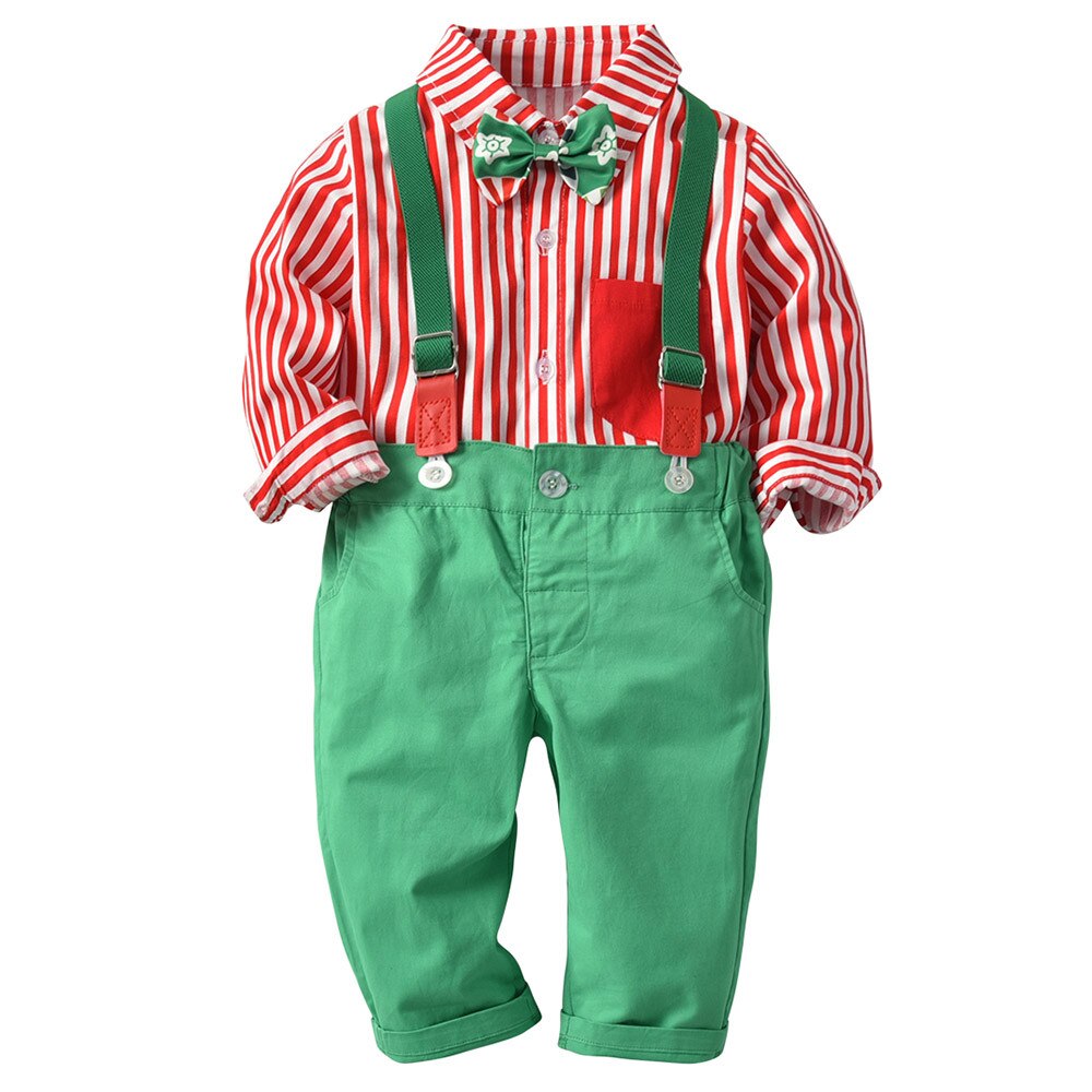 Baby kleidung Winter jumpsuitKid Baby Jungen Gentleman Bogen Weihnachten Shirt + Hosenträger Gurt Hosen einstellen Outfit & shein freundlicher: GN / 100