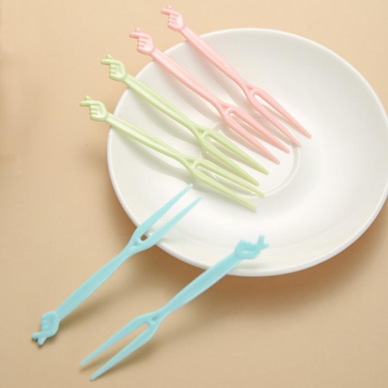 50 Pcs Fruit Fork Set Fruit Sign Disposable Plastic Two Teeth Household Fruit Cake Dessert Fork Small Fork Disposable Fruit Fork