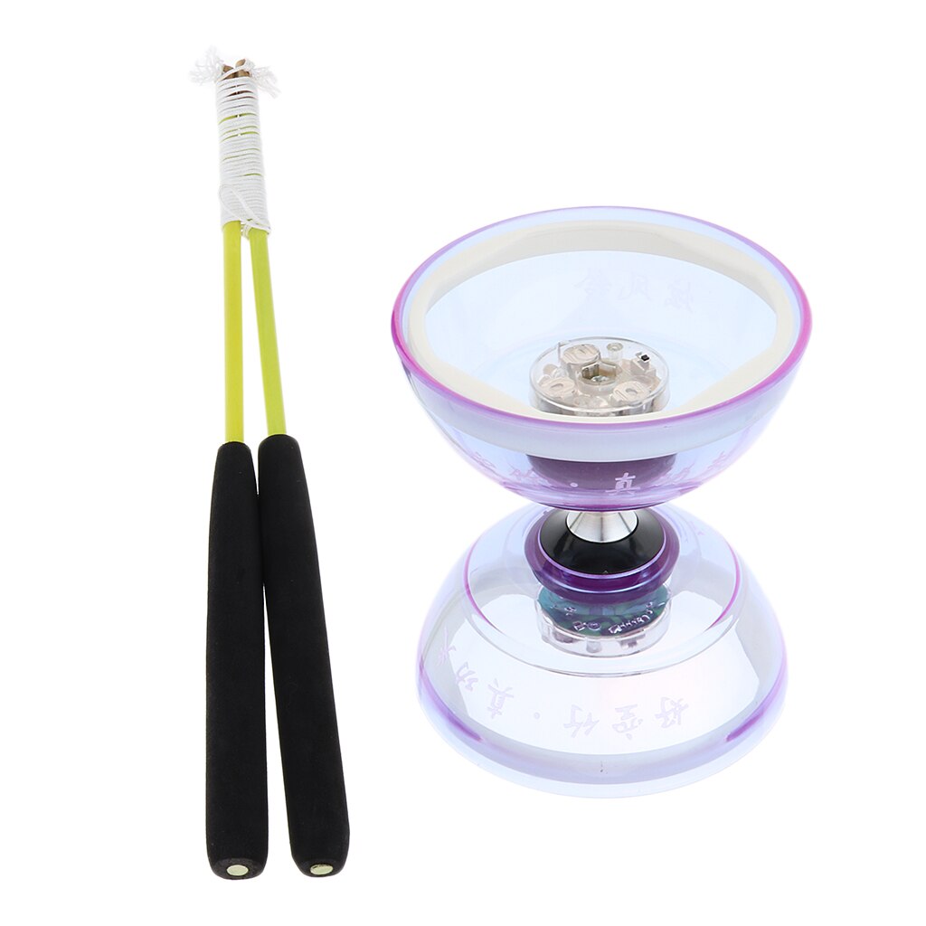 Pro Triple Lager Medium 5Inch Chinese Yoyo Diabolo Speelgoed Met Verlichting &amp; Carbon Sticks &amp; String Set, verschillende Kleuren Variëren: Purple