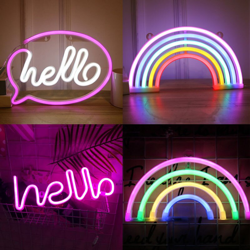 Lampe néon Hello arc-en-ciel alimentée par batterie et USB, panneaux de vœux de magasin, décoration de maison, fête de mariage, boutique, Bar, veilleuse