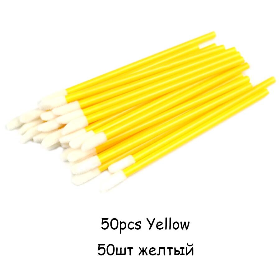 50 Stuks Wegwerp Lip Borstel Wimperborstels Wimpers Micro Borstels Wimper Extension Applicator Cleaner Beauty Makeup Tools: 50pcs Yellow