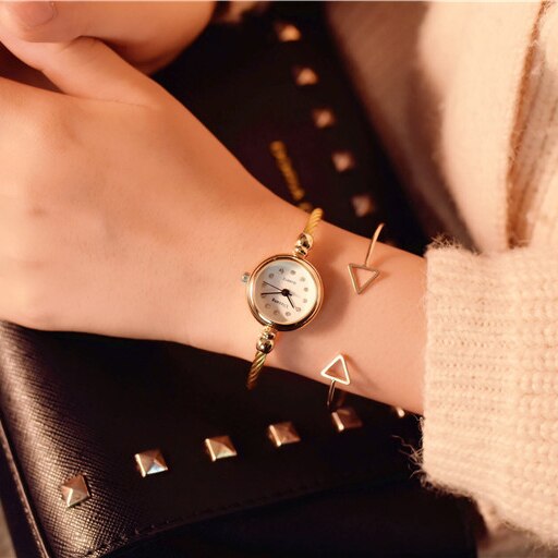 Diamant luksus ståltråd armbånd armbånd ure kvinder mærke små vintage damer armbåndsure kvindelige ur: Guld