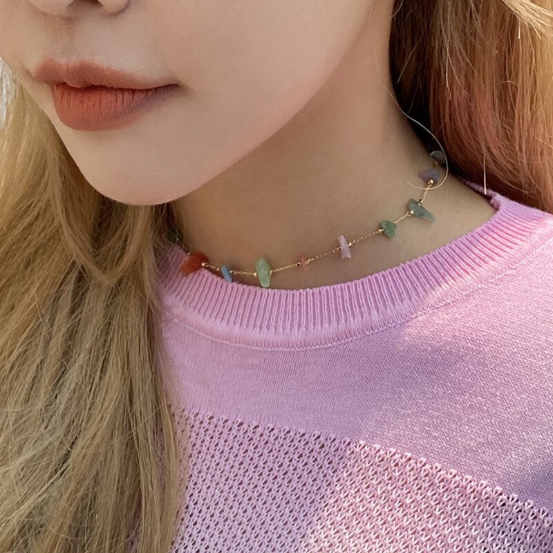 Korean Collares Geometric Transparent Colorful Acrylic Clear Natural Stones Clavicle Collar Chain Choker Necklace For Women