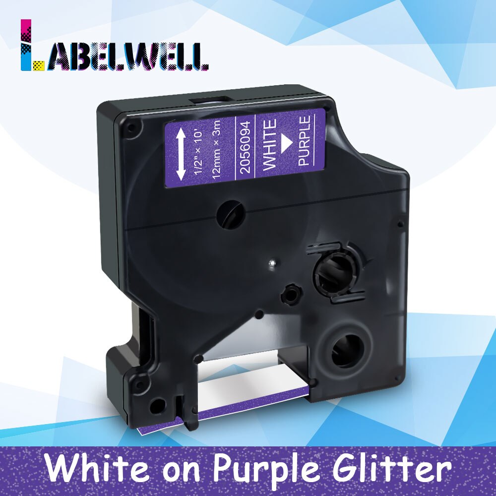 Labelwell 2056094 12mm tape White on Purple Glitter for Dymo LabelManager 160 280 Label Maker for Dymo D1 2056094 printer ribbon: Default Title