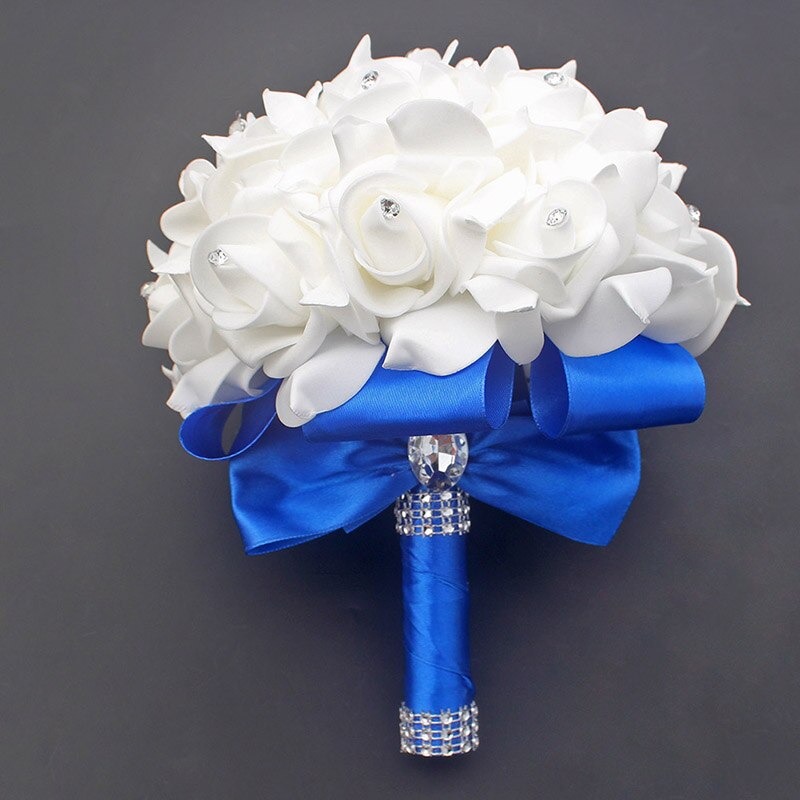 Tanie Prom Baby Blue broszka z kwiatem bukiet ślubny De Mariage bukiety ślubne PE róża diamentowa wstążka bukiet W2017D: royalBlue D