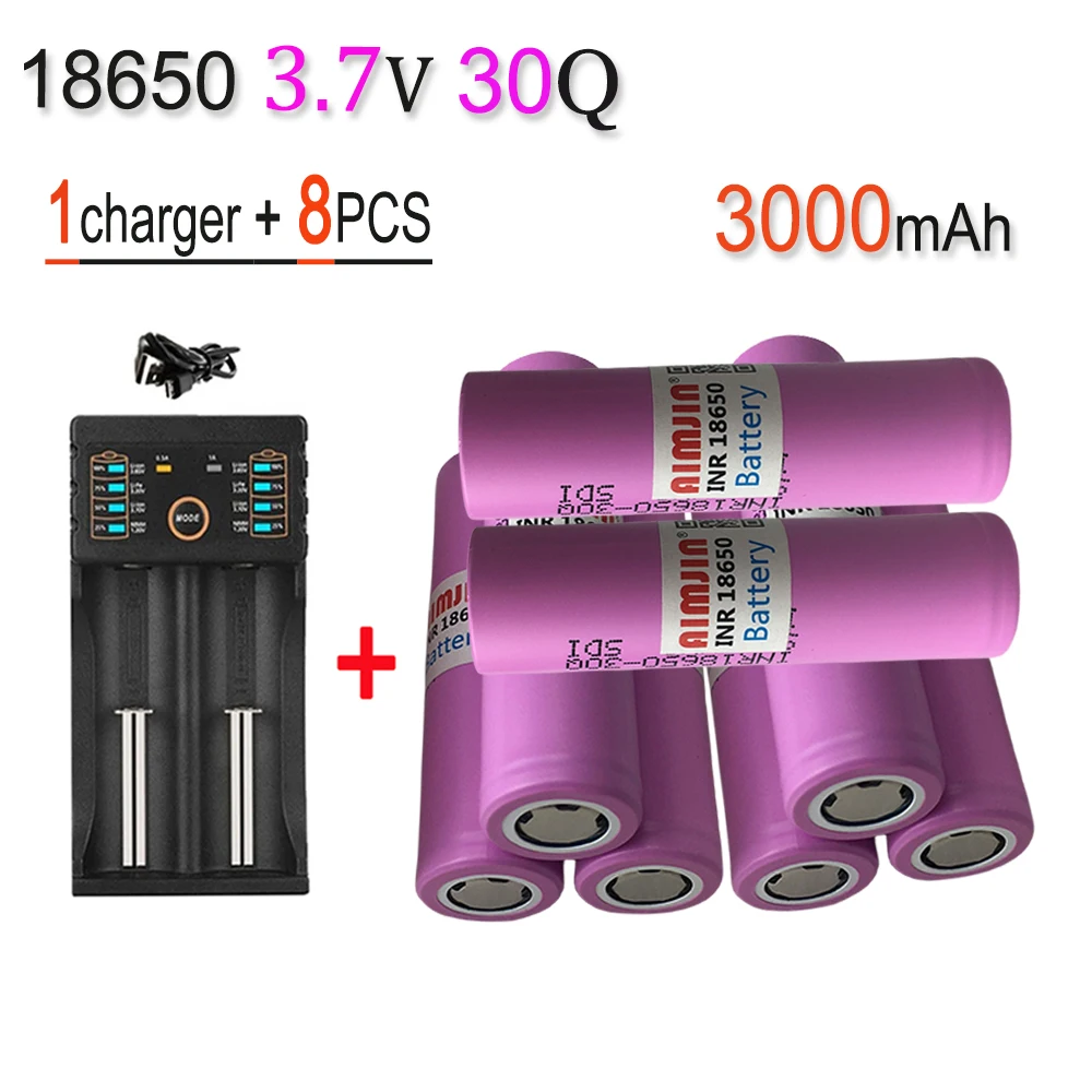 18650 30Q 3.7V 3000mAh Rechargeable Battery With USB Charger, Suitable For Our 18650 Toys, Tools, Flashlight Batteries, Etc: green