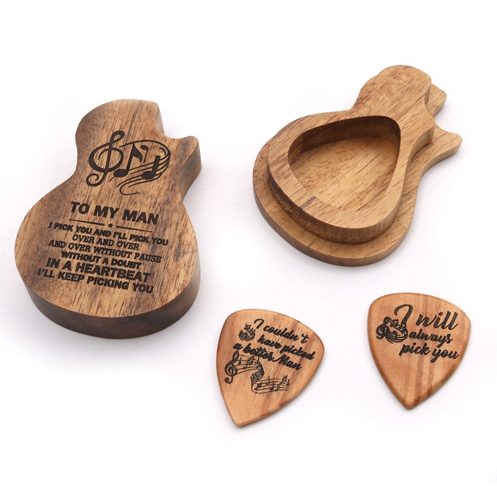 Guitar Picks Iron Pick Box Holder Collector with 4pcs Different Wood Picks Mediator for Guitar Accessories & Parts guitar tool