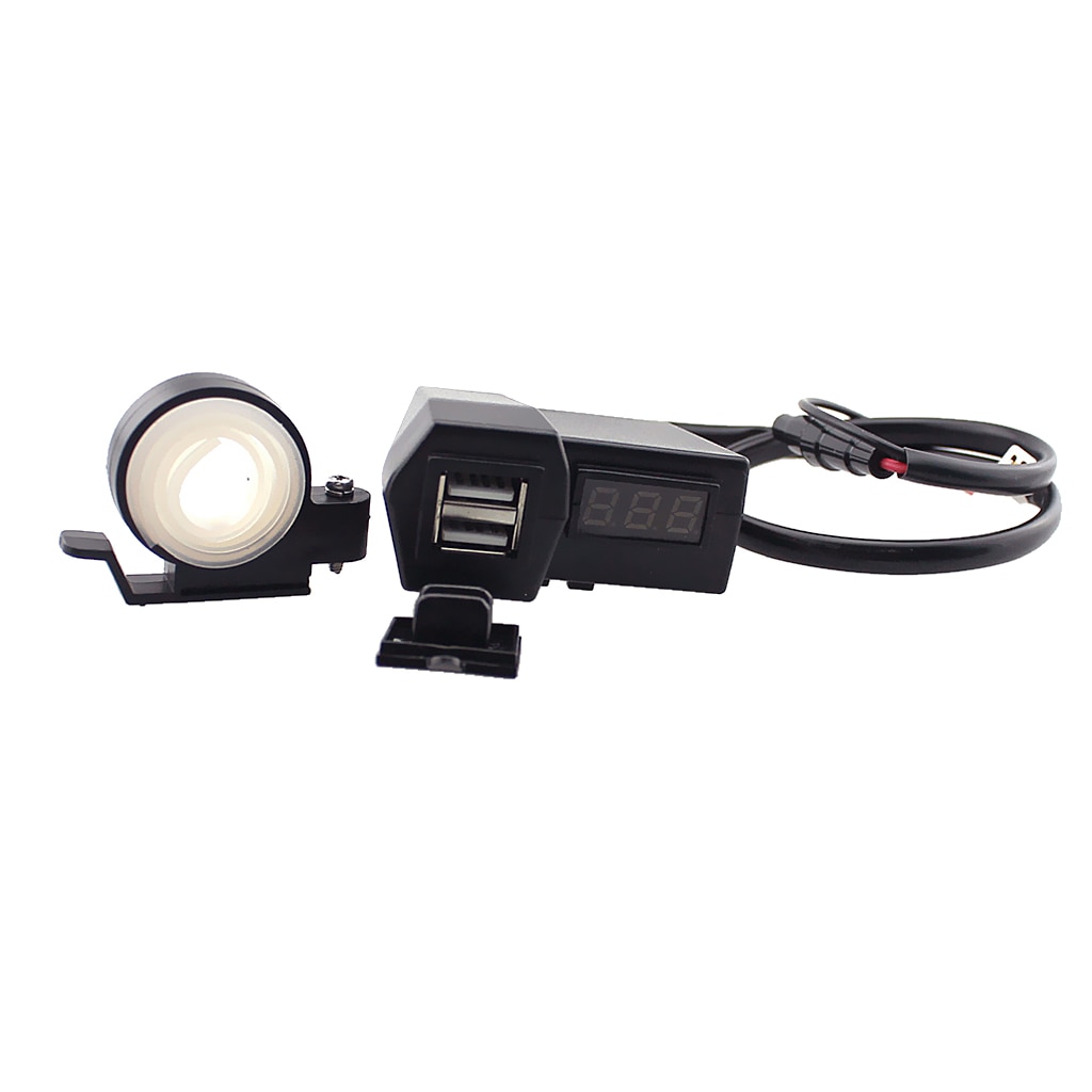 Motorcycle Twin USB Power Supply Socket Adaptor 12v Weatherproof + Red LED Digital Voltmeter