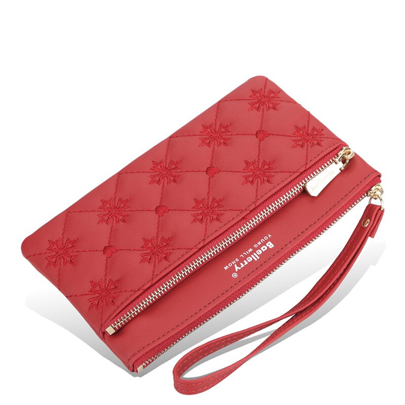 Porte-monnaie brodé coréen pour femmes, pochette longue de grande capacité à fermeture éclair, nouvelle: red