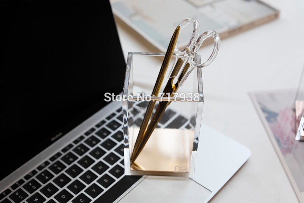 yellow gold /rose gold Acrylic Pencil and Pen Holder, Desktop Stationery Organizer Modern