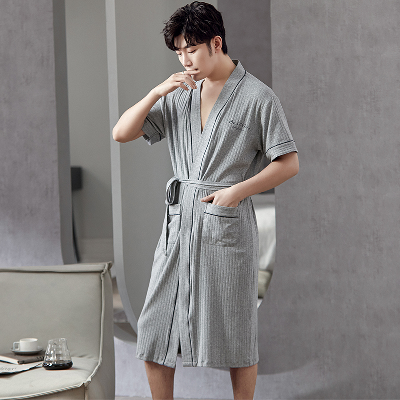 Bata de baño de algodón de talla grande para hombre, ropa de dormir de manga corta con cuello en V, cárdigan, informal, suave, para verano, L-4XL