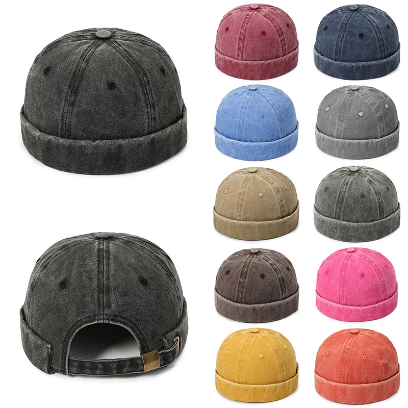 Denim Docker Cap Brimless Hat Solid Skullcap Solid Color Sailor Cap Beanie Hats Men Women Bucket Cap Adjustable Dad Hat