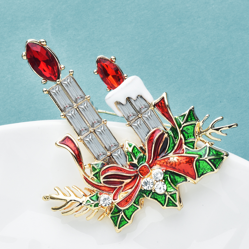 Wuli & baby Charmante Kaarsen Broches Voor Vrouwen Strass Emaille Licht Nieuwjaar Kerst Broche Pins