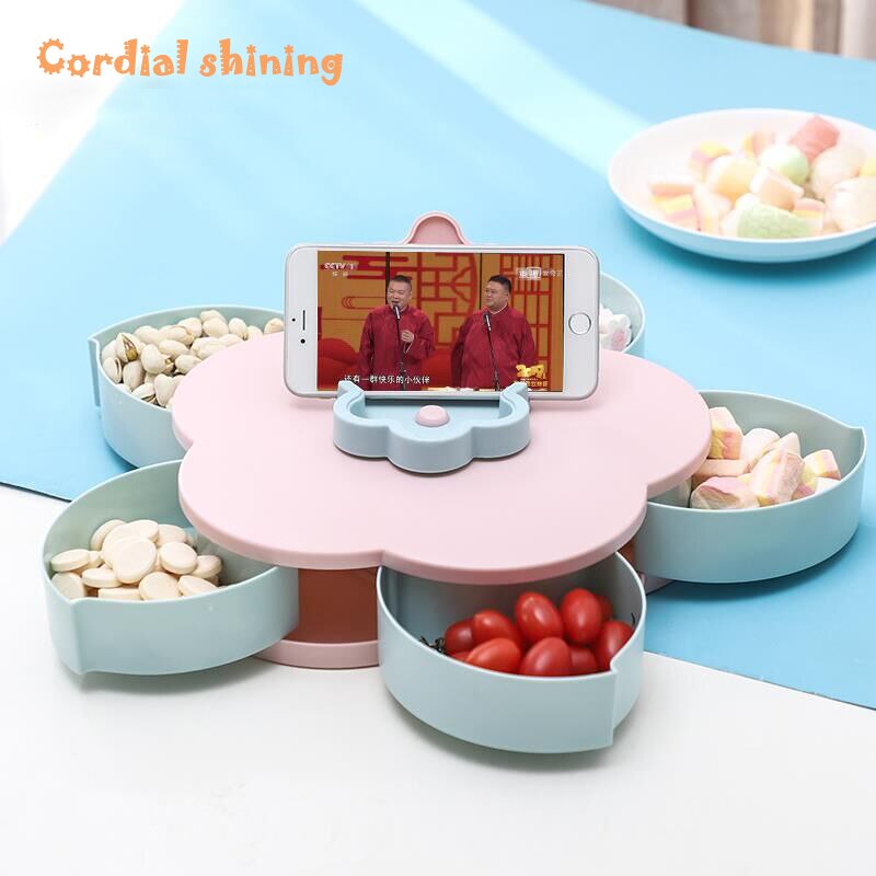 Hartelijke Shining Woonkamer Decoratieve Bonbondoos Bloem Dubbele Laag Plastic Spin Thuis Moer Opbergdoos