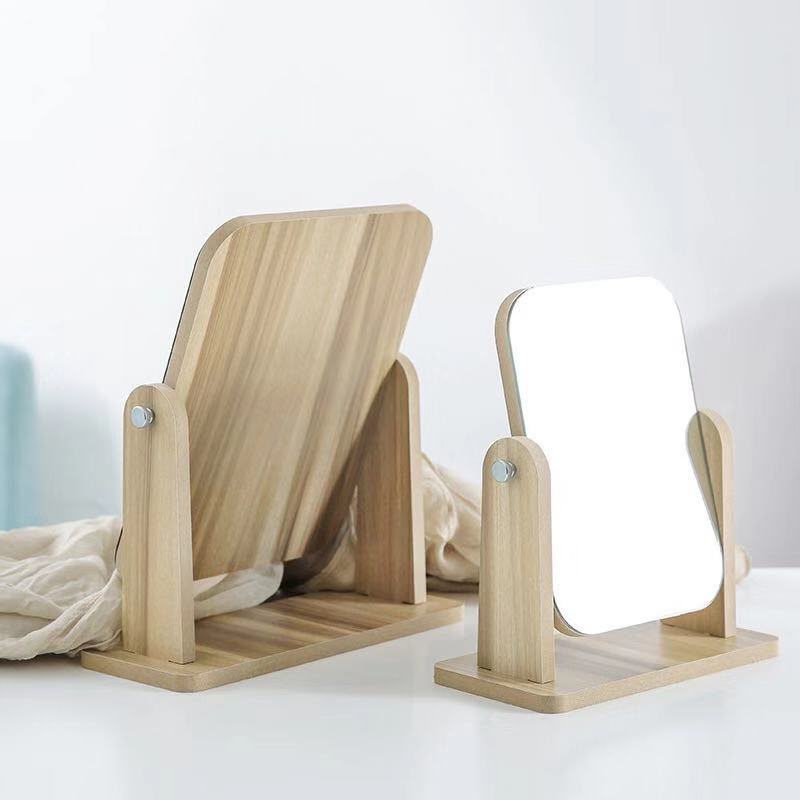 Espejo de tocador para maquillaje, espejo con aumento de poros y espinillas, espejo decorativo de madera, espejo de maquillaje sencillo, giratorio