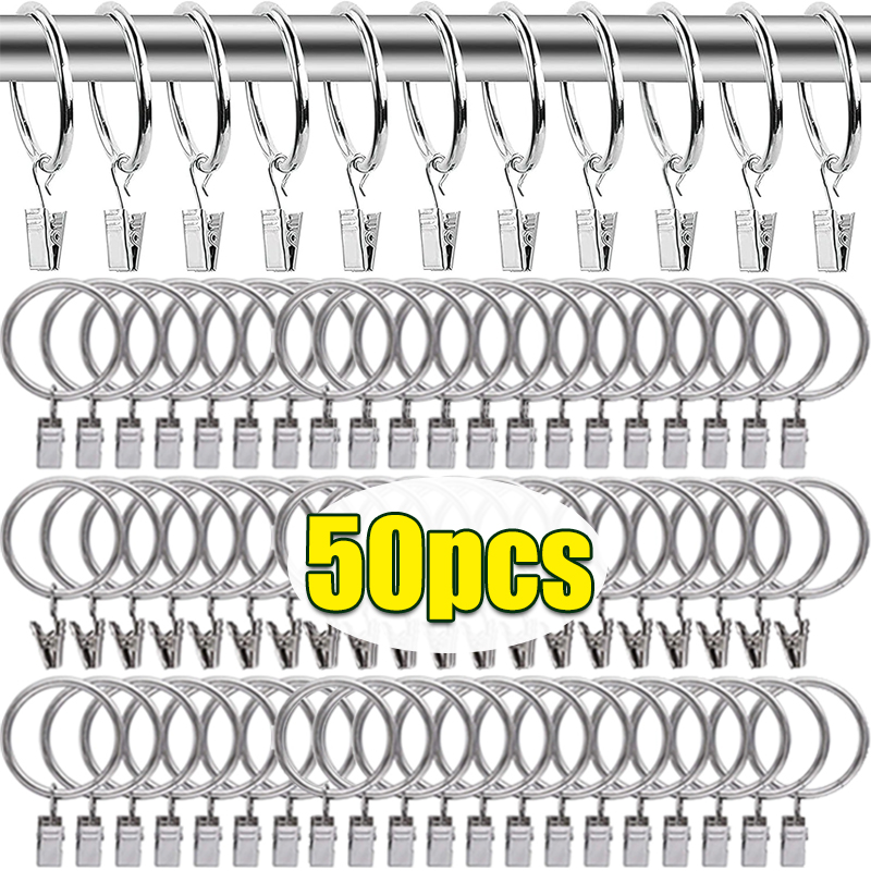 Metal Curtain Rings Clip Drapery Hanger Hooks for Hanging Hat Photo Home Bedroom Bathroom Decorative Shower Curtain Rod Clips