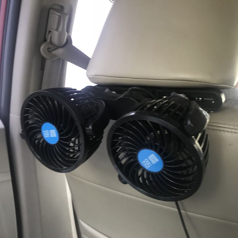 Ventilador de refrigeración de aire para coche, reposacabezas eléctrico de 12V, rotación de 360 grados, cabezal Dual, velocidad ajustable, para asiento trasero