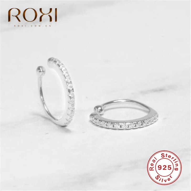 ROXI 100% 925 Sterling Silver Earring Korean Female Shining CZ Ear Cuff Clip on Earrings for Women Girl Without Piercing Earings