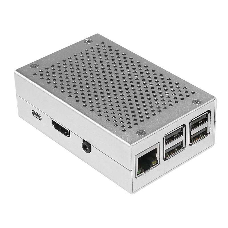 Boîtier en aluminium argenté, boîtier métallique + ventilateur de refroidissement 5V / 3.3V + vis + Kit de boîtier de dissipateur de chaleur pour Raspberry Pi 3 modèle B +