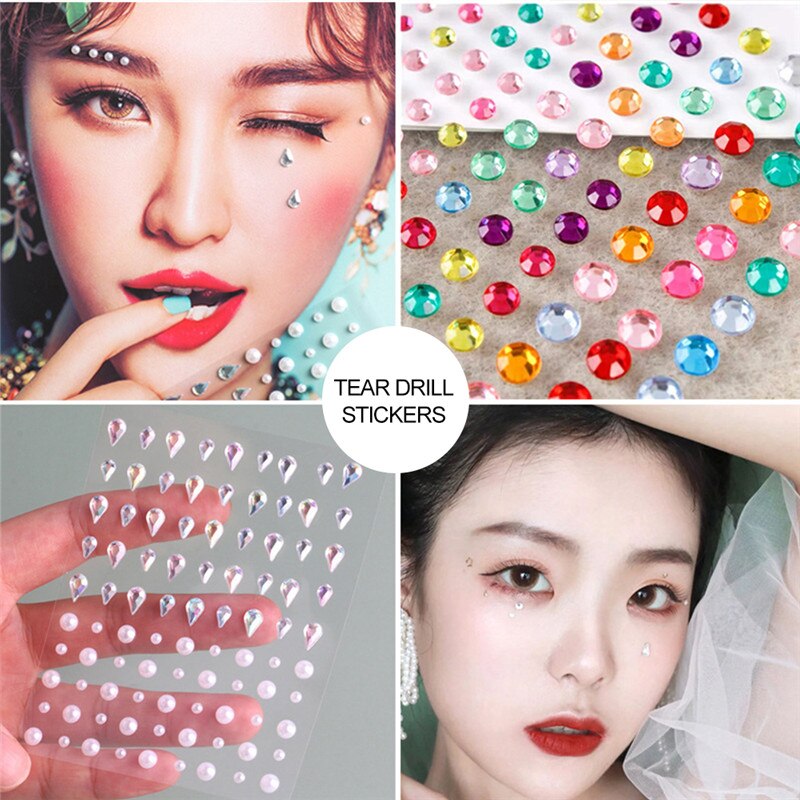 Tatuaje de diamante para mujer, delineador de ojos, sombra de ojos, pegatina facial, joya, maquillaje de ojos de cristal