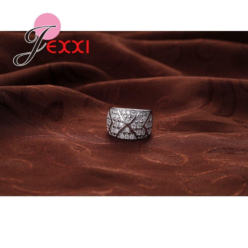 925 Sterling Silber Ehering - Damen Verlobungsring mit Strass - Geometrischer Zirkonia