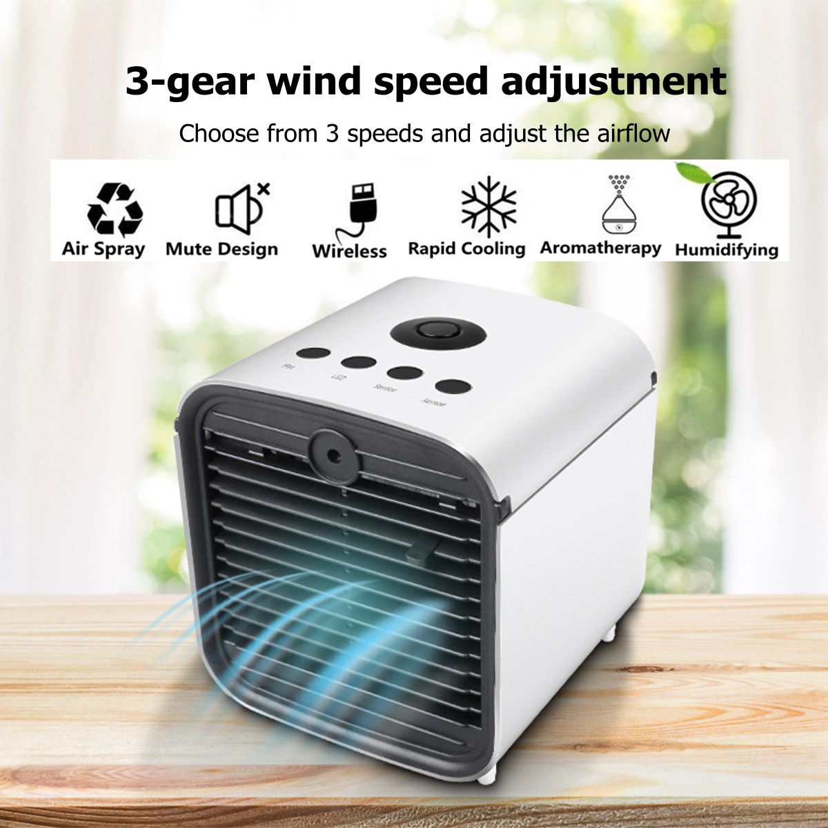 Draagbare Mini Airco Ventilator 3 Versnelling Snelheid Met 18650 Batterydesktop Airconditioning Koeler Thuis Bureau