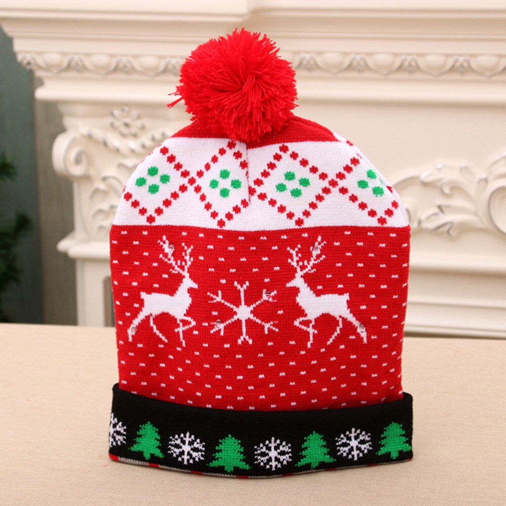 4PCS Luminous Knitted Beanie Hat Glowing Santa Hat Gleamy Knitted Cap Flash Christmas Hat for Adults Children Party Decor