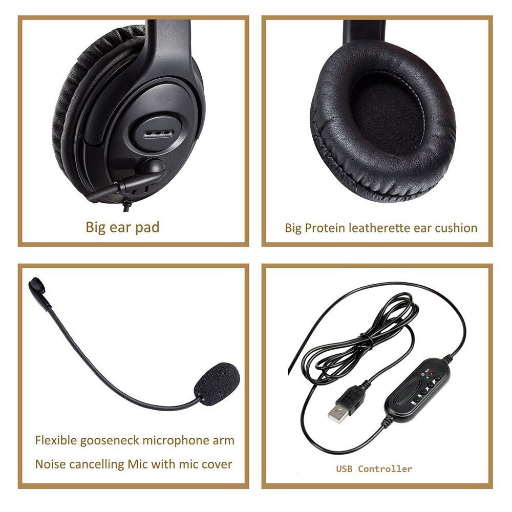 USB Headset With Microphone Noise Reduction Function PC Headset Lightweight Wired Headset Suitable For PC/Laptop/School/Child