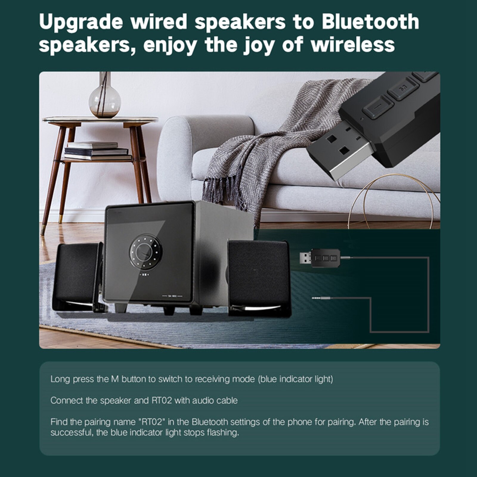 USB Bluetooth Receiver Adapter AUX Transmitter Stereo for Car PC Phone