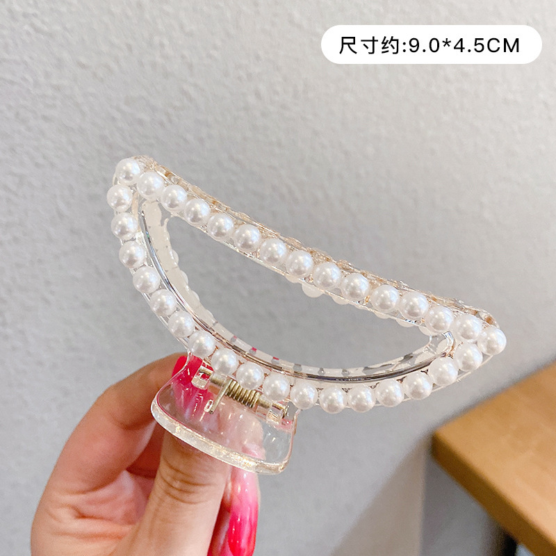 Pinza para el pelo acrílica con perlas para mujer, pinzas transparentes elegantes para el cabello, pinzas geométricas huecas simples para el baño, accesorios para el cabello: Caqui oscuro