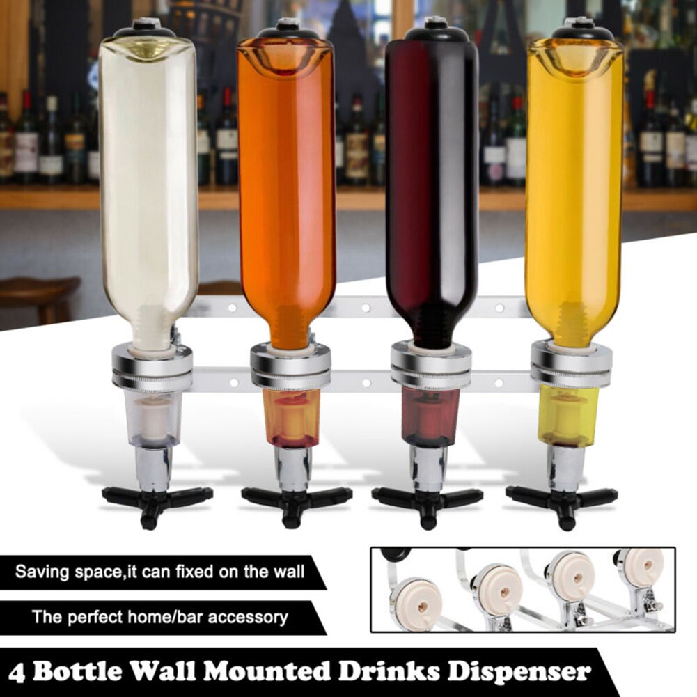 4 flaske stativ optik vægmonteret vin dispenser spiritus holder bar butler perfekt hjem eller bar tilbehør