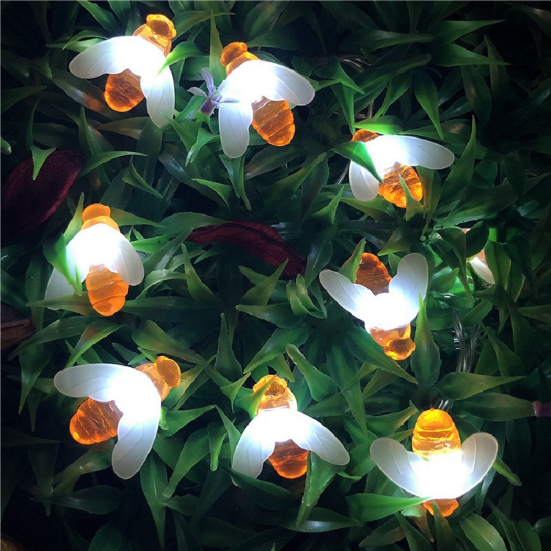 Waterproof Outdoor Cute Honey Bee LED Fairy String Lights Solar bee light Christmas Garland Lights for Garden Fence Patio: white / 5M 20LEDs