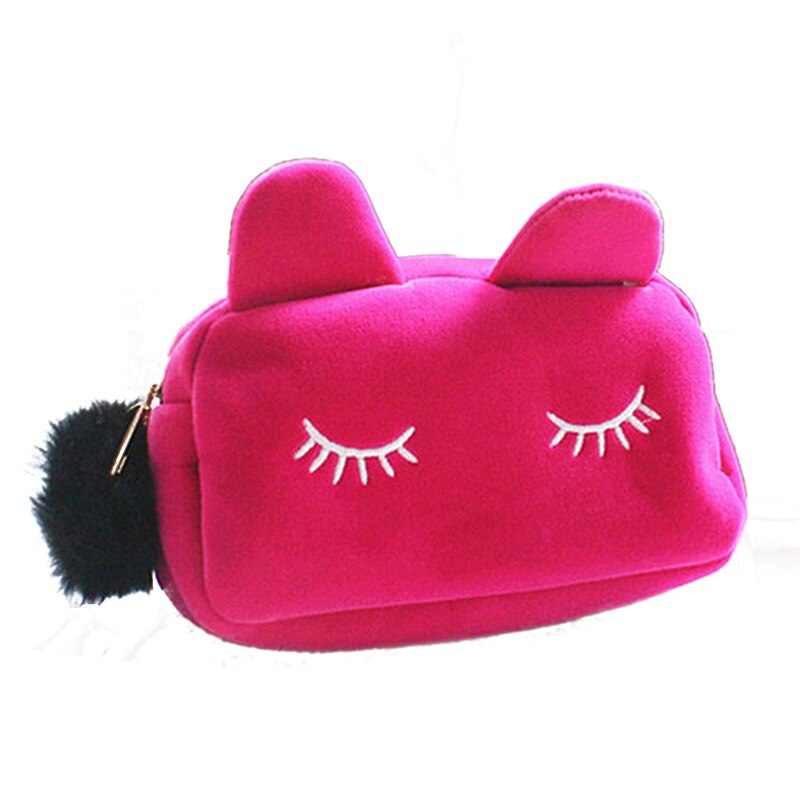 Kat Cosmetische Bag Velour Make Up Case Reizen Toilettas Opbergtas Hairball Rits Make Organizer Vrouwen Cosmetica Benodigdheden